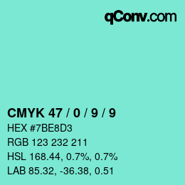 Color code: CMYK 47 / 0 / 9 / 9 | qconv.com