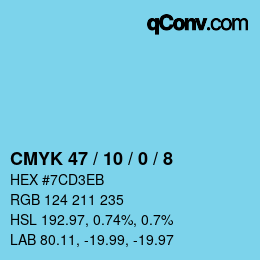 颜色代码: CMYK 47 / 10 / 0 / 8 | qconv.com