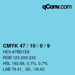 カラーコード: CMYK 47 / 10 / 0 / 9 | qconv.com