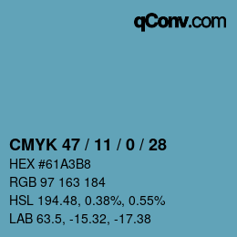 Color code: CMYK 47 / 11 / 0 / 28 | qconv.com
