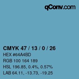 Color code: CMYK 47 / 13 / 0 / 26 | qconv.com
