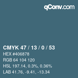 Color code: CMYK 47 / 13 / 0 / 53 | qconv.com