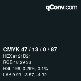 カラーコード: CMYK 47 / 13 / 0 / 87 | qconv.com