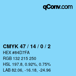 颜色代码: CMYK 47 / 14 / 0 / 2 | qconv.com