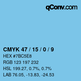 Farbcode: CMYK 47 / 15 / 0 / 9 | qconv.com