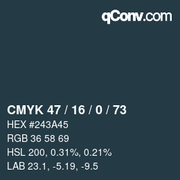 Farbcode: CMYK 47 / 16 / 0 / 73 | qconv.com