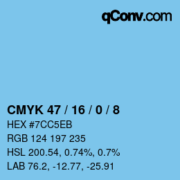 カラーコード: CMYK 47 / 16 / 0 / 8 | qconv.com