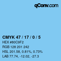 颜色代码: CMYK 47 / 17 / 0 / 5 | qconv.com