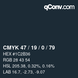 Color code: CMYK 47 / 19 / 0 / 79 | qconv.com