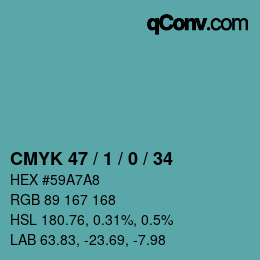 カラーコード: CMYK 47 / 1 / 0 / 34 | qconv.com