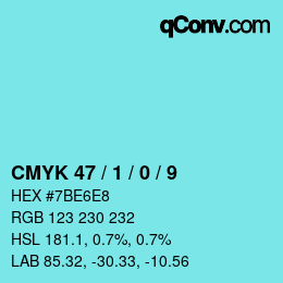 颜色代码: CMYK 47 / 1 / 0 / 9 | qconv.com