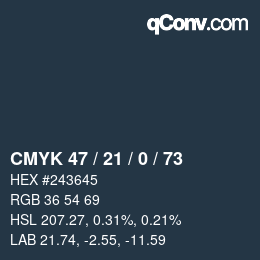 カラーコード: CMYK 47 / 21 / 0 / 73 | qconv.com