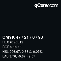 カラーコード: CMYK 47 / 21 / 0 / 93 | qconv.com