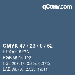 Color code: CMYK 47 / 23 / 0 / 52 | qconv.com