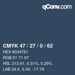 Color code: CMYK 47 / 27 / 0 / 62 | qconv.com