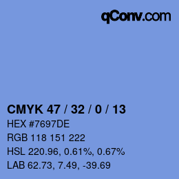 Color code: CMYK 47 / 32 / 0 / 13 | qconv.com