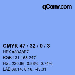 カラーコード: CMYK 47 / 32 / 0 / 3 | qconv.com