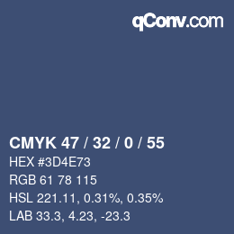 颜色代码: CMYK 47 / 32 / 0 / 55 | qconv.com