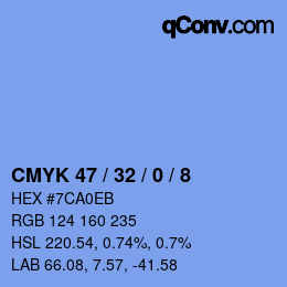 カラーコード: CMYK 47 / 32 / 0 / 8 | qconv.com