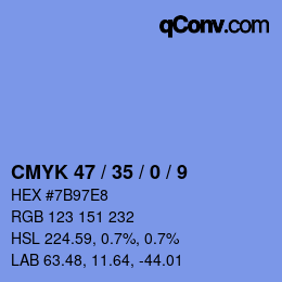 カラーコード: CMYK 47 / 35 / 0 / 9 | qconv.com