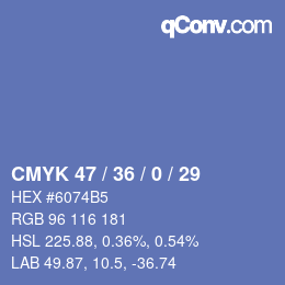 Farbcode: CMYK 47 / 36 / 0 / 29 | qconv.com
