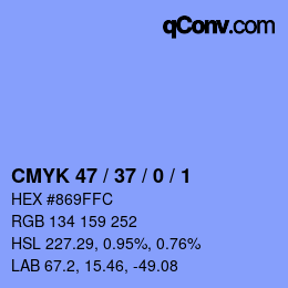 カラーコード: CMYK 47 / 37 / 0 / 1 | qconv.com