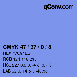 颜色代码: CMYK 47 / 37 / 0 / 8 | qconv.com