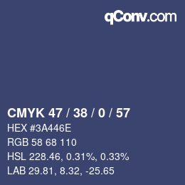 Color code: CMYK 47 / 38 / 0 / 57 | qconv.com