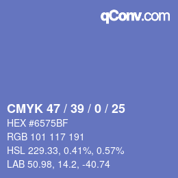 Color code: CMYK 47 / 39 / 0 / 25 | qconv.com