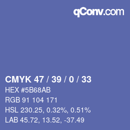 Color code: CMYK 47 / 39 / 0 / 33 | qconv.com