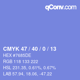 Code couleur: CMYK 47 / 40 / 0 / 13 | qconv.com