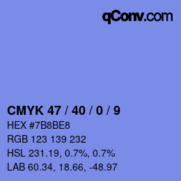 カラーコード: CMYK 47 / 40 / 0 / 9 | qconv.com