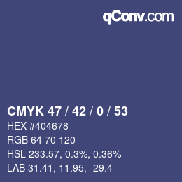 Color code: CMYK 47 / 42 / 0 / 53 | qconv.com