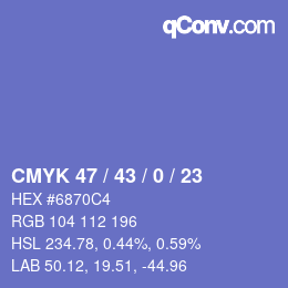 Farbcode: CMYK 47 / 43 / 0 / 23 | qconv.com