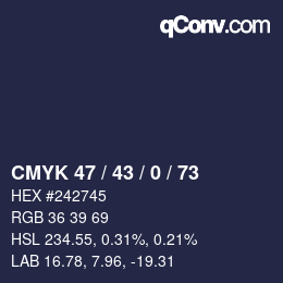 Farbcode: CMYK 47 / 43 / 0 / 73 | qconv.com