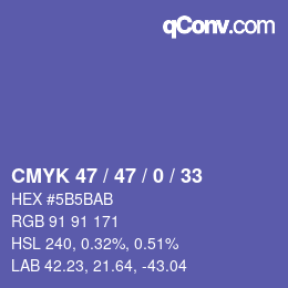 Code couleur: CMYK 47 / 47 / 0 / 33 | qconv.com