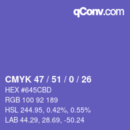 Código de color: CMYK 47 / 51 / 0 / 26 | qconv.com