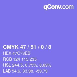 カラーコード: CMYK 47 / 51 / 0 / 8 | qconv.com