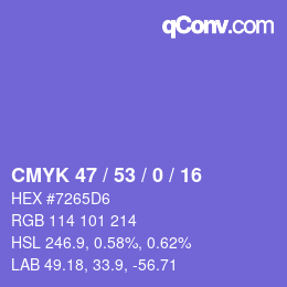 Color code: CMYK 47 / 53 / 0 / 16 | qconv.com