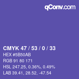 Color code: CMYK 47 / 53 / 0 / 33 | qconv.com