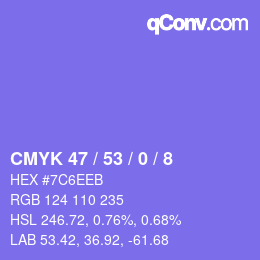 カラーコード: CMYK 47 / 53 / 0 / 8 | qconv.com