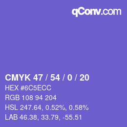 カラーコード: CMYK 47 / 54 / 0 / 20 | qconv.com