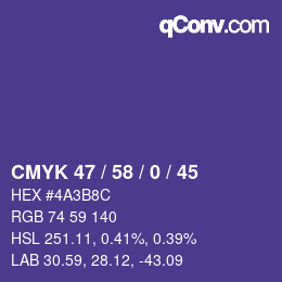カラーコード: CMYK 47 / 58 / 0 / 45 | qconv.com