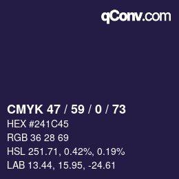 Color code: CMYK 47 / 59 / 0 / 73 | qconv.com