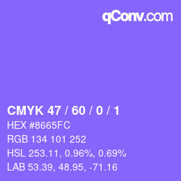 颜色代码: CMYK 47 / 60 / 0 / 1 | qconv.com