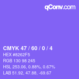 颜色代码: CMYK 47 / 60 / 0 / 4 | qconv.com