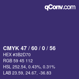 カラーコード: CMYK 47 / 60 / 0 / 56 | qconv.com