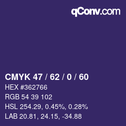 Farbcode: CMYK 47 / 62 / 0 / 60 | qconv.com