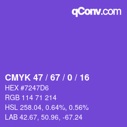 Color code: CMYK 47 / 67 / 0 / 16 | qconv.com