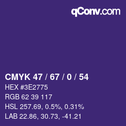 Color code: CMYK 47 / 67 / 0 / 54 | qconv.com